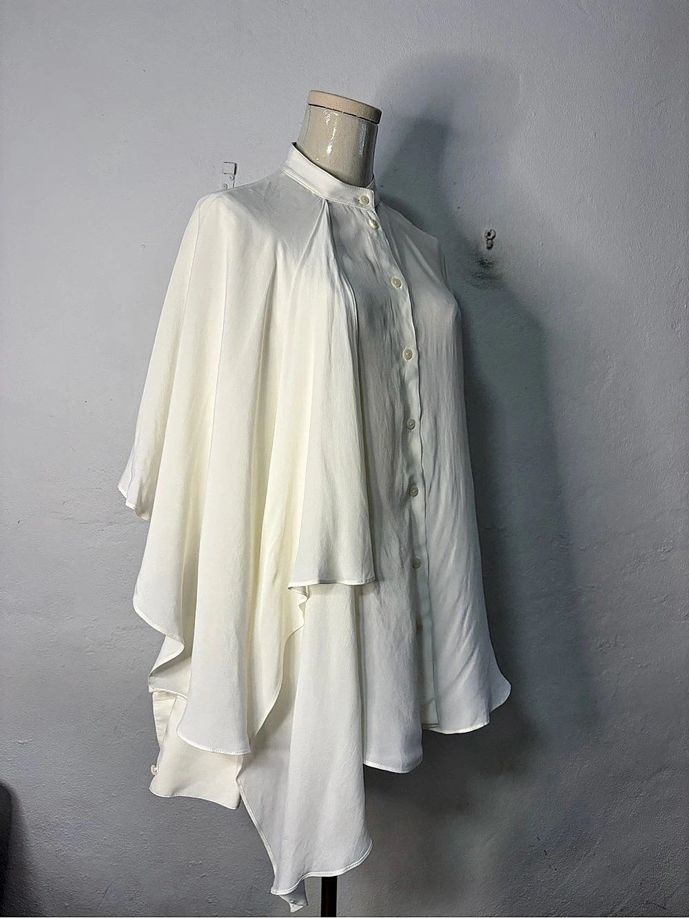 ZARA ZW Collection Asymmetric Cape Top White Blouse